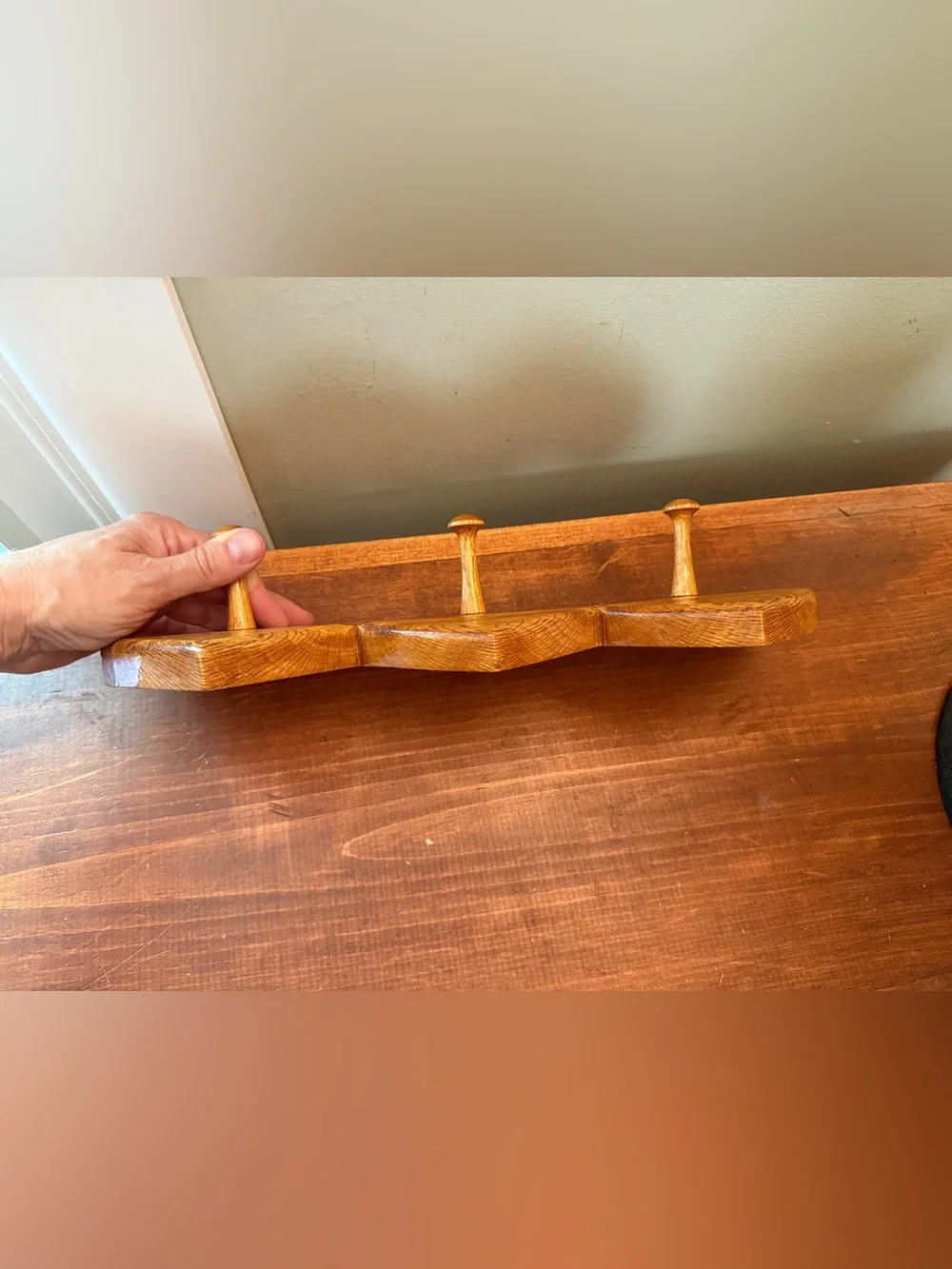 Vintage Handmade Triple Heart Wooden Peg Rack Folk Art Live Oak FL